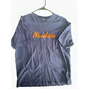 Nautica Pullover T-Shirt Men's Size Medium Purple Cotton Crew Neck spell out